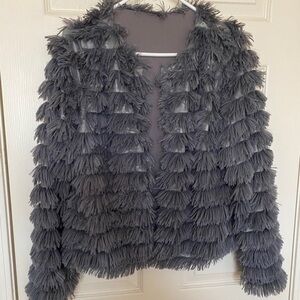 Gray Bohemian Shaggy Fringe Jacket